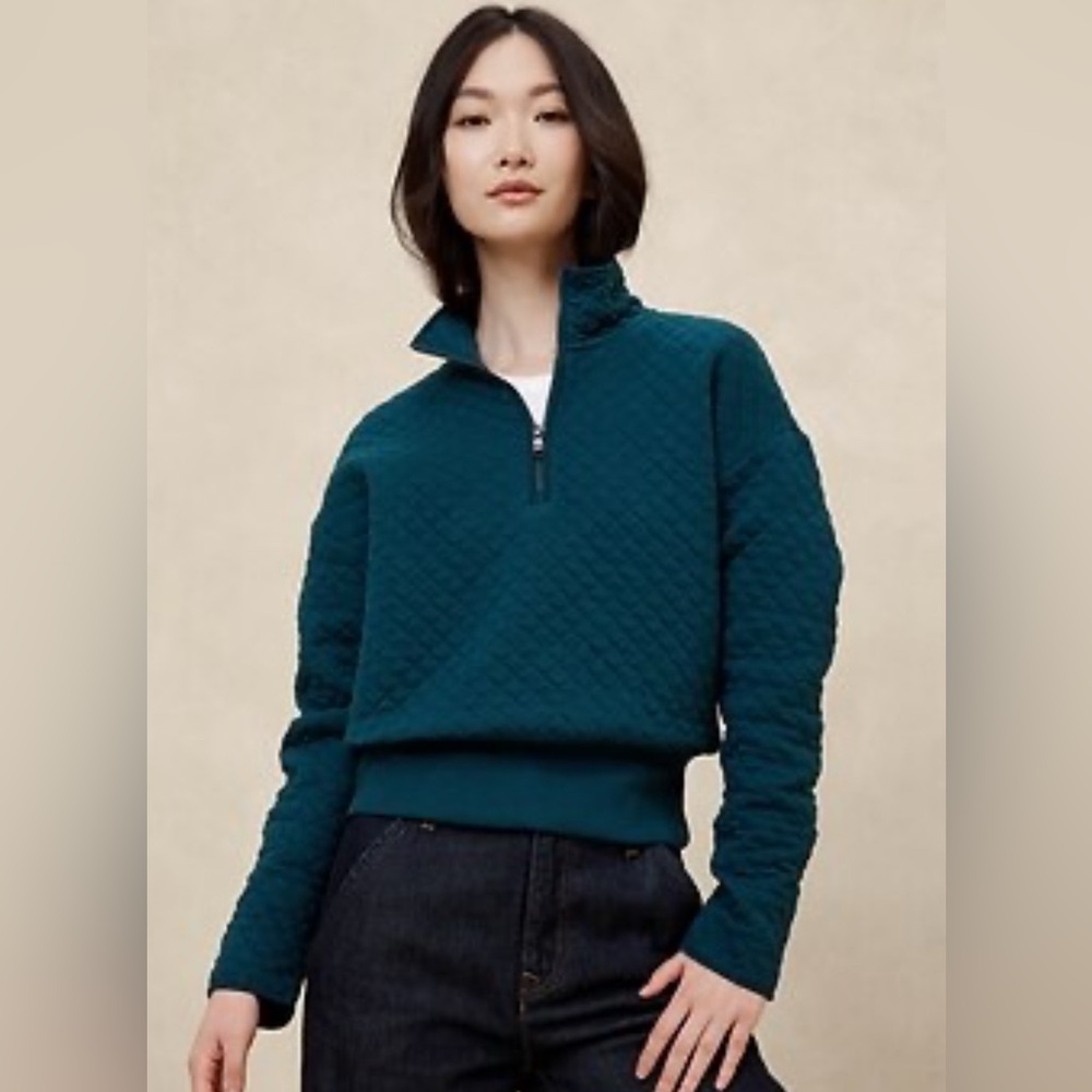 Banana Republic Teal Quilted 1/4 Zip Sweater